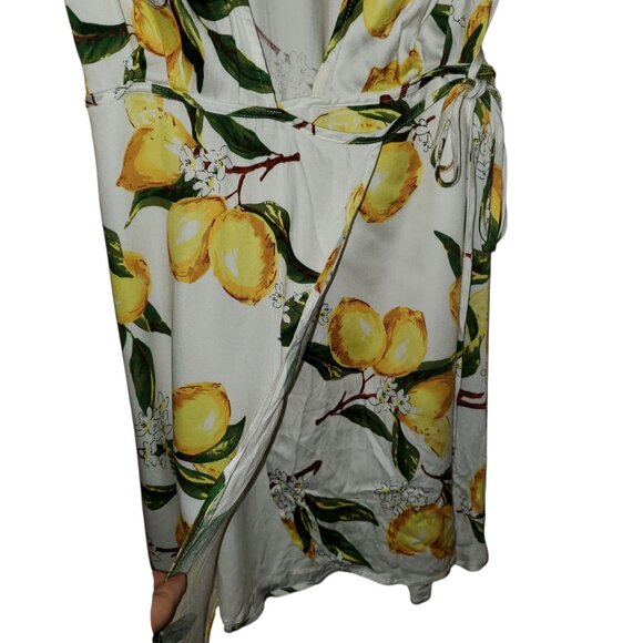 NWT Lulus Size L A La Tart Lemon Print Wrap Yellow White Dress Short Sleeve - Picture 7 of 14